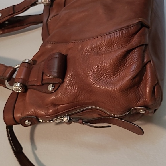 B. Makowsky Brown Leather Shoulder Bag Satchel Purse Leopard Print Lined Large - Picture 3 of 16